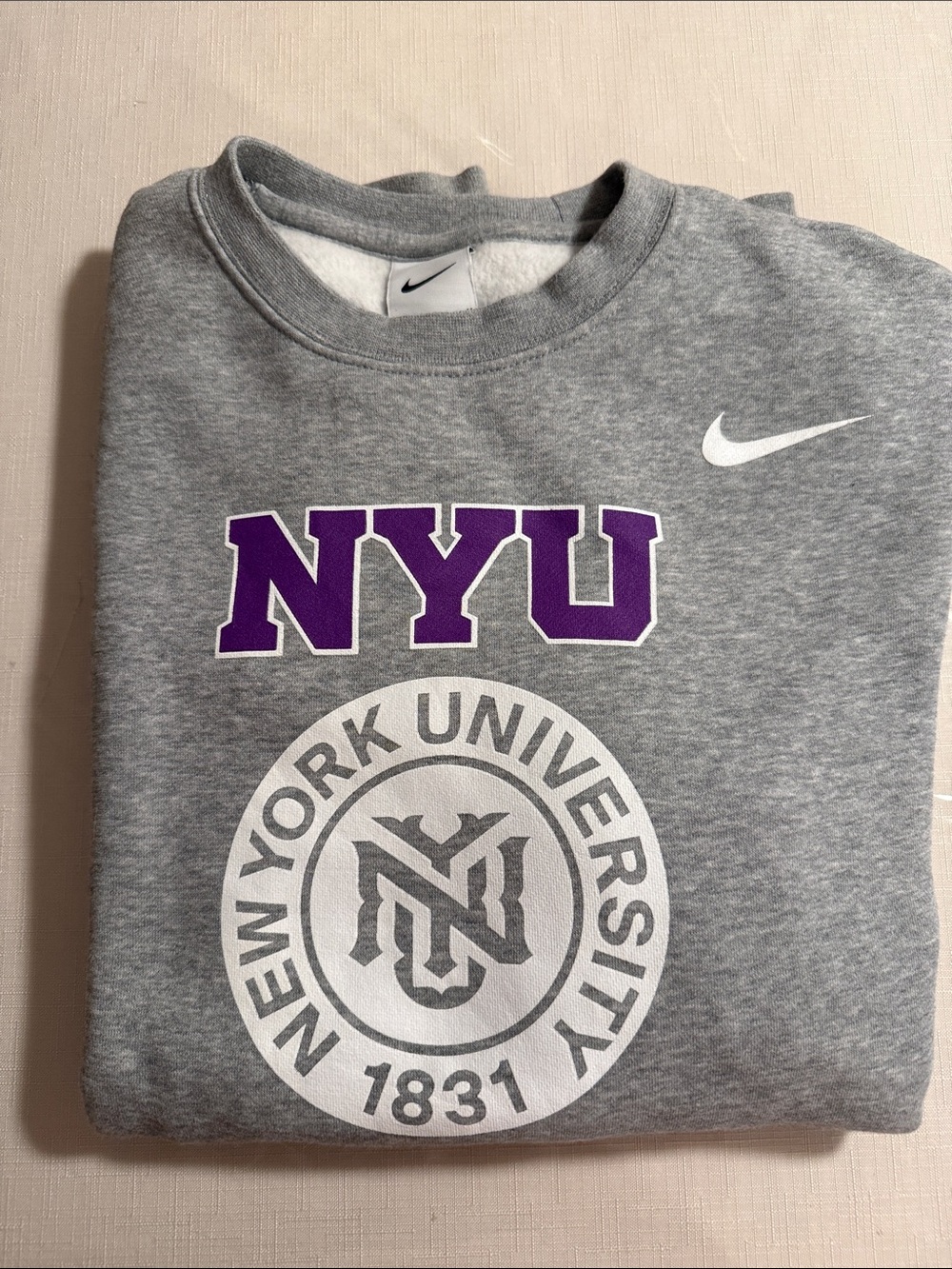 Nike Gray Crewneck Sweatshirt with Purple NYU Logo